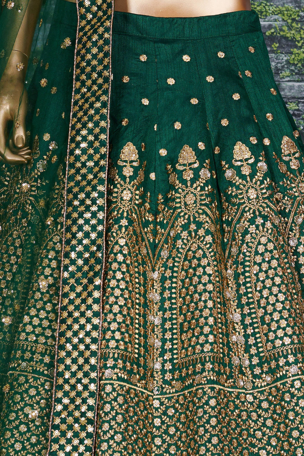 Green Raw Silk Lehenga for Wedding with Zari Sequins Work