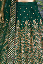 Green Raw Silk Lehenga for Wedding with Zari Sequins Work