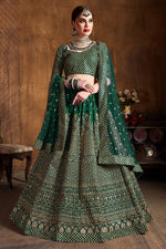 Green Raw Silk Lehenga for Wedding with Zari Sequins Work