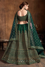 Green Raw Silk Lehenga for Wedding with Zari and Sequins Work