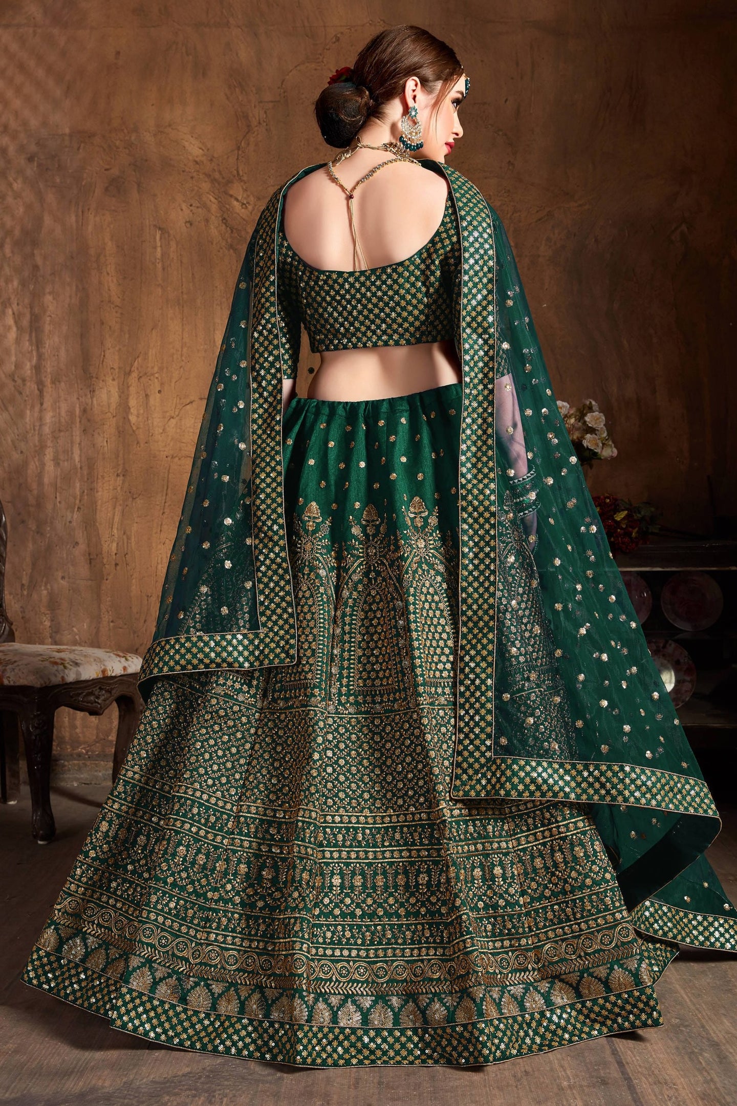 Green Raw Silk Lehenga for Wedding with Zari and Sequins Work
