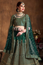 Green Raw Silk Lehenga for Wedding with Zari and Sequins Work