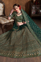 Green Raw Silk Lehenga for Wedding with Zari and Sequins Work