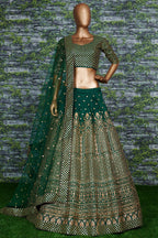 Green Raw Silk Lehenga for Wedding with Zari Sequins Work