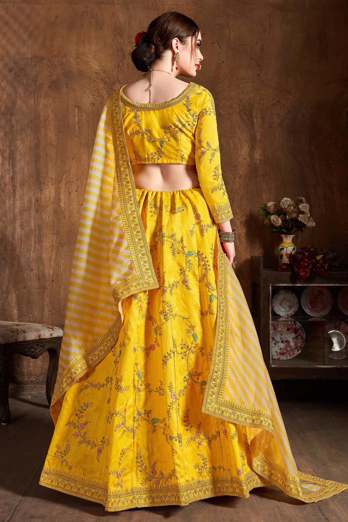 Yellow Mulberry Silk Lehenga for Wedding with Zari Work
