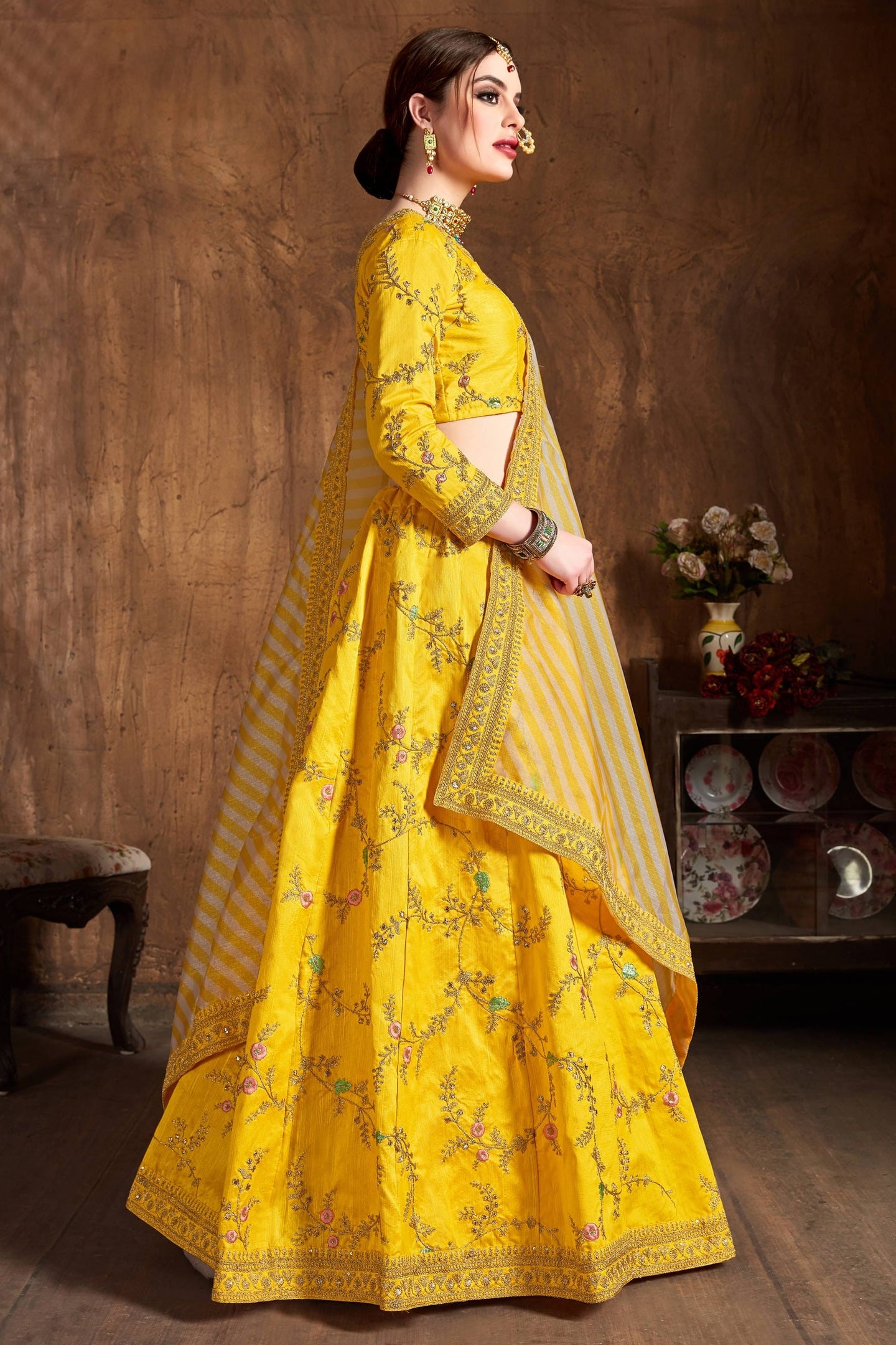 Yellow Mulberry Silk Lehenga for Wedding with Zari Work