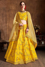 Yellow Mulberry Silk Lehenga for Wedding with Zari Work