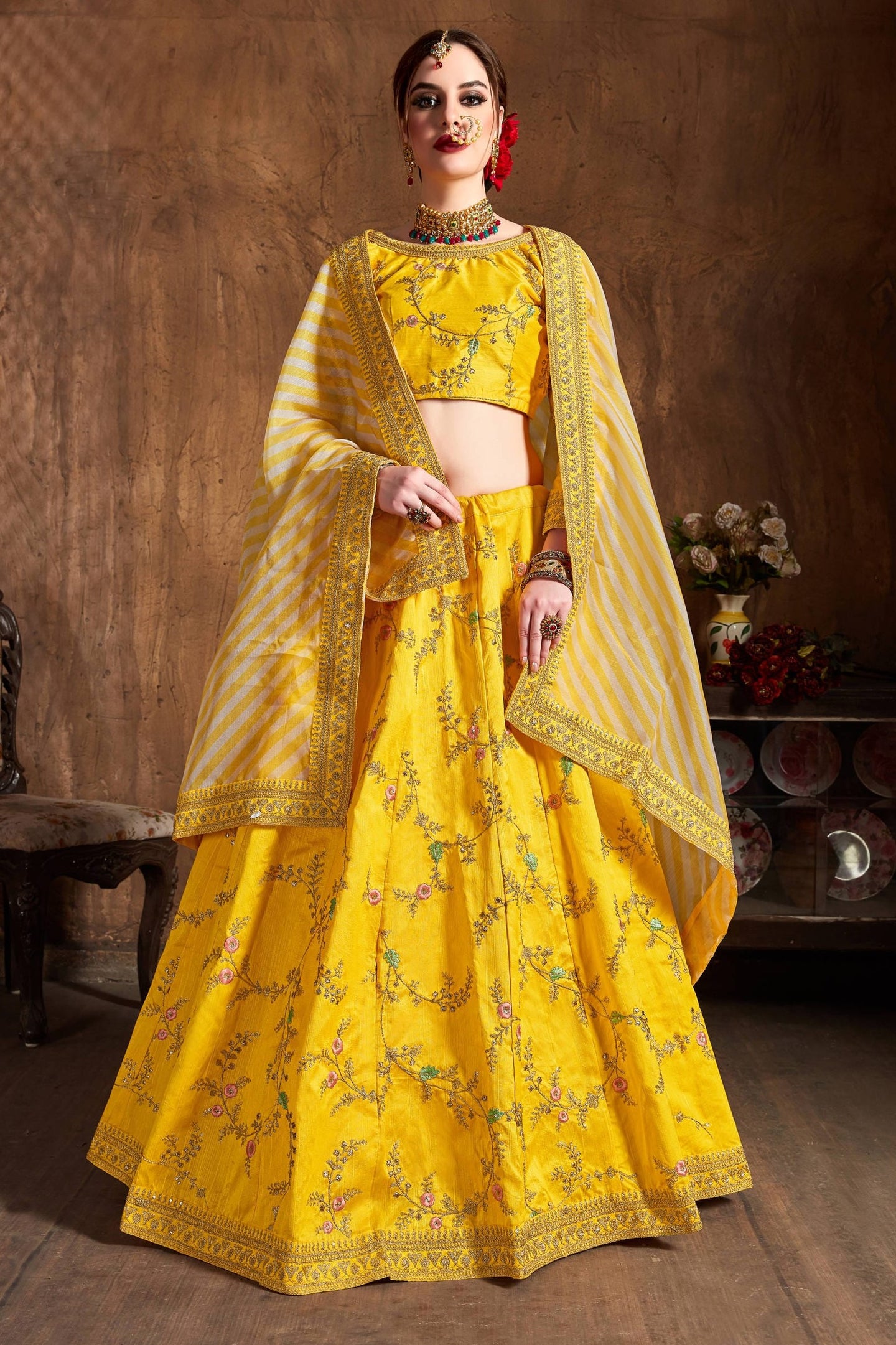 Yellow Mulberry Silk Lehenga for Wedding with Zari Work