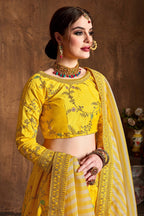 Yellow Mulberry Silk Lehenga for Wedding with Zari Work