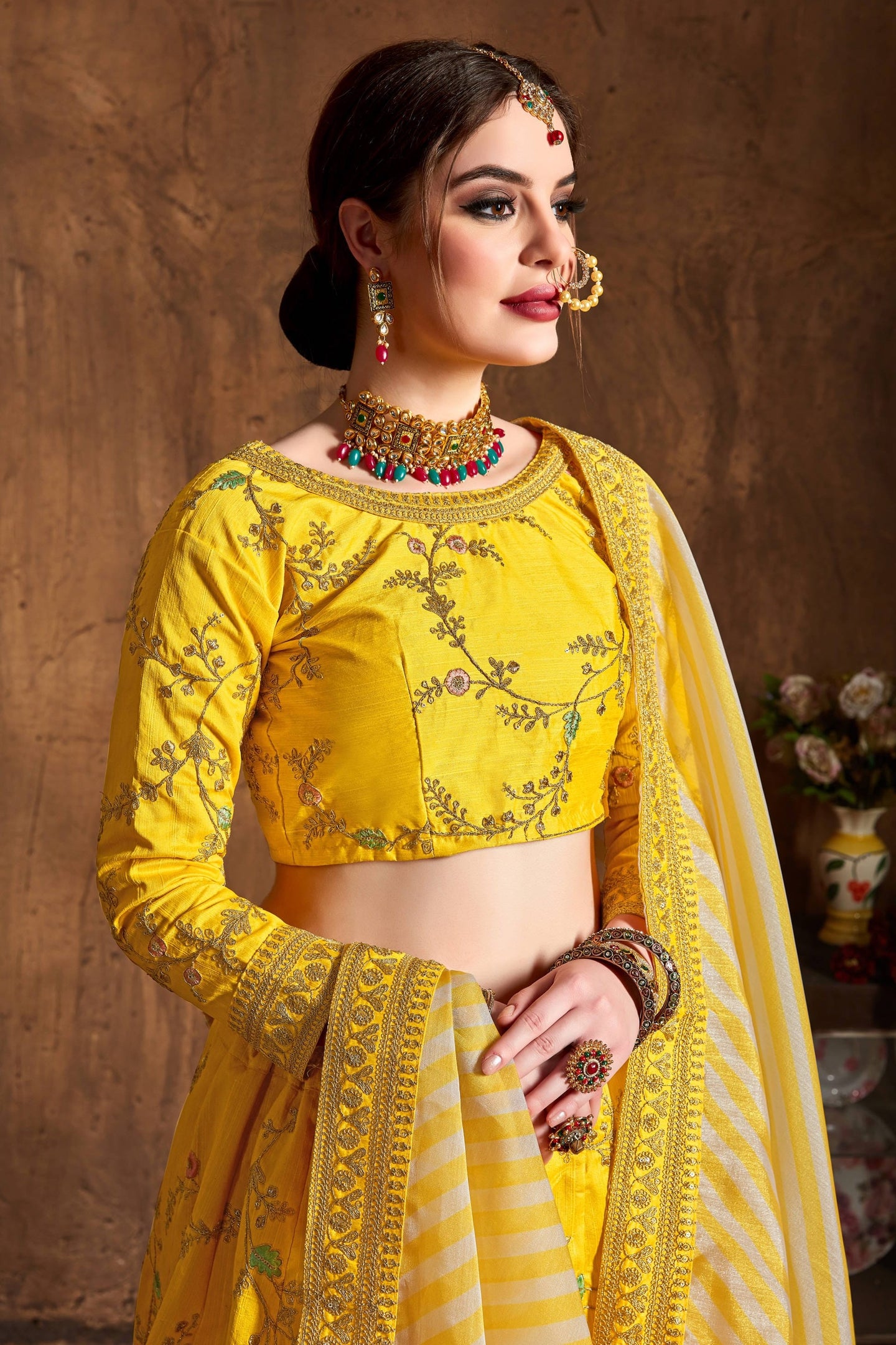 Yellow Mulberry Silk Lehenga for Wedding with Zari Work
