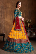 Rama Taffeta Silk Banarasi Lehenga for Wedding with Zari and Sequins