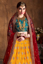 Rama Taffeta Silk Banarasi Lehenga for Wedding with Zari and Sequins