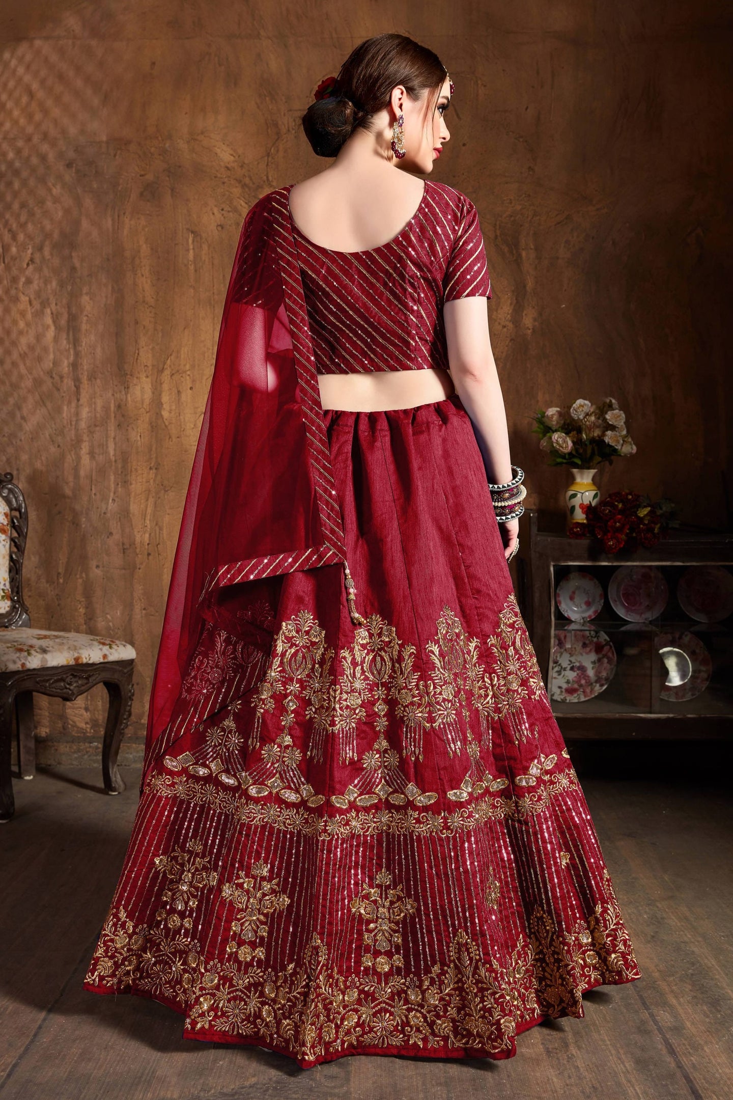 Red Art Silk Lehenga for Wedding with Zari and Sequins Work