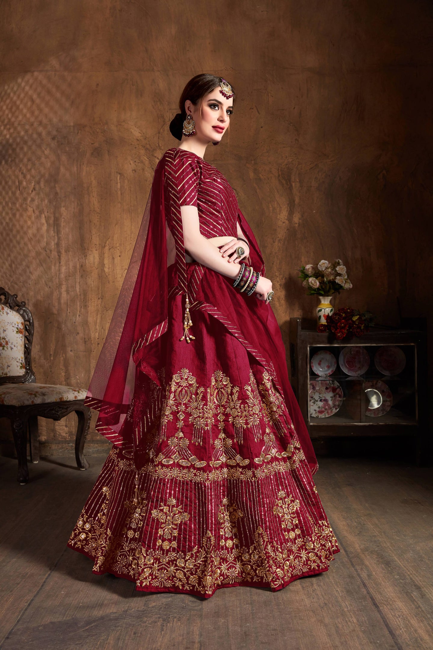 Red Art Silk Lehenga for Wedding with Zari and Sequins Work