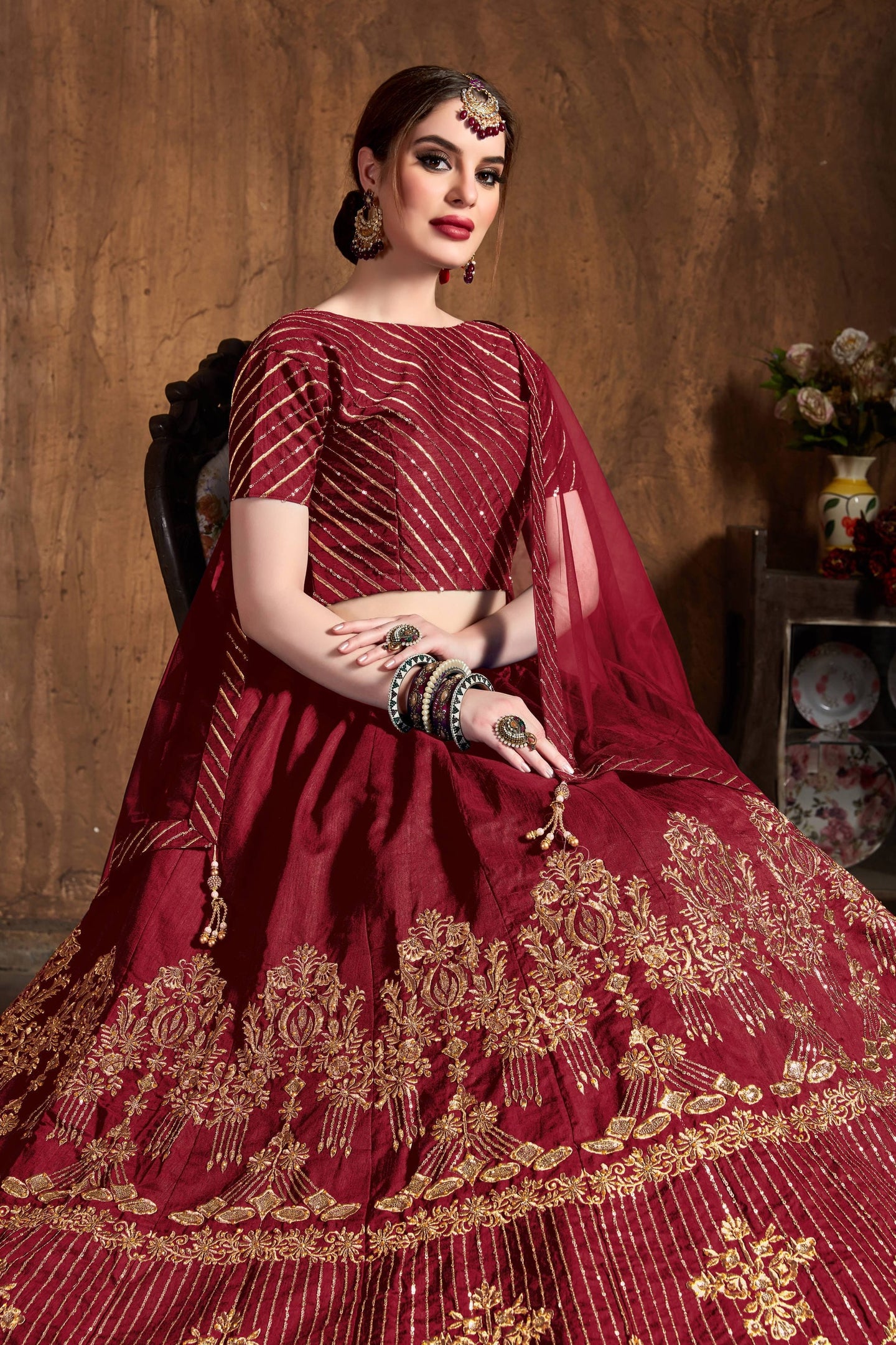 Red Art Silk Lehenga for Wedding with Zari and Sequins Work