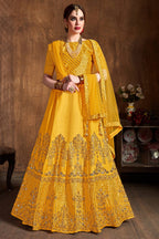 Yellow Gold Art Silk Lehenga for Women with Zari and Sequins Work