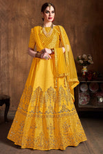 Golden Art Silk Lehenga for Women with Zari and Sequins Work