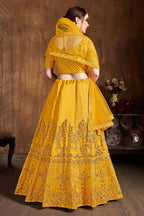 Yellow Gold Art Silk Lehenga for Women with Zari and Sequins Work