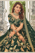 Green Art Silk Lehenga Choli For Indian & Pakistani Wedding Festival - Sequins & Thread Embroidery Work, Dori Work, Zari Work