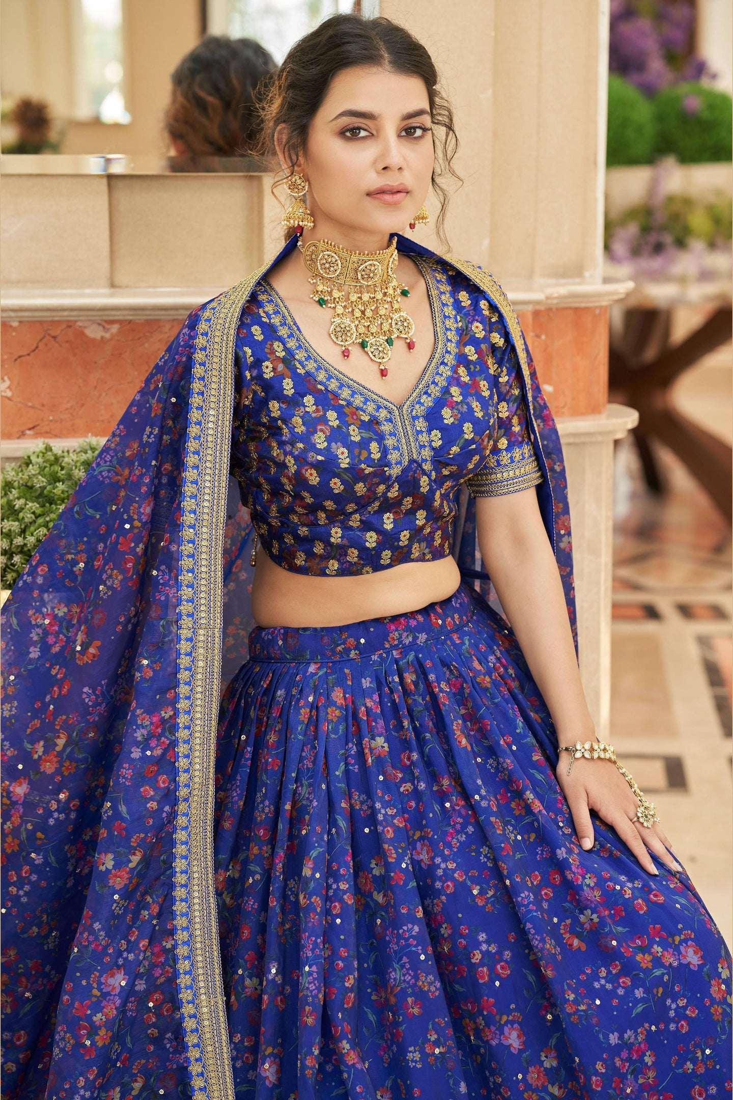 Blue Art Silk Lehenga Choli For Indian & Pakistani Wedding Festival - Sequins & Thread Embroidery Work, Dori Work, Zari Work