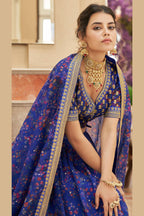 Blue Art Silk Lehenga Choli For Indian & Pakistani Wedding Festival - Sequins & Thread Embroidery Work, Dori Work, Zari Work