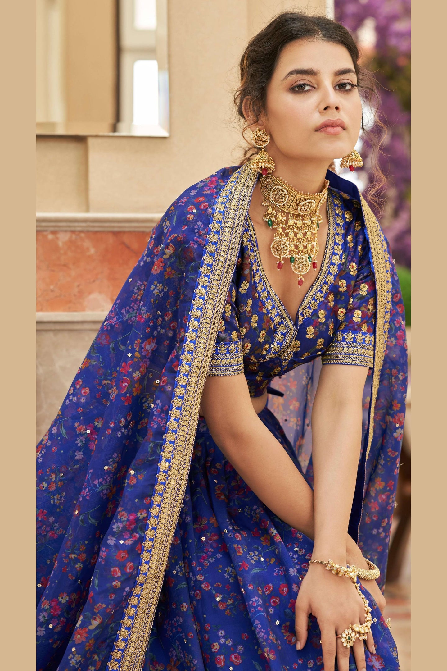 Blue Art Silk Lehenga Choli For Indian & Pakistani Wedding Festival - Sequins & Thread Embroidery Work, Dori Work, Zari Work