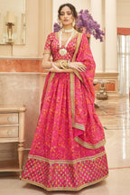 Pink Art Silk Lehenga Choli For Indian & Pakistani Wedding Festival - Sequins & Thread Embroidery Work, Dori Work, Zari Work