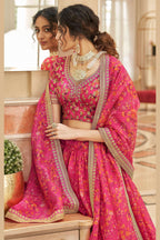 Pink Art Silk Lehenga Choli For Indian & Pakistani Wedding Festival - Sequins & Thread Embroidery Work, Dori Work, Zari Work