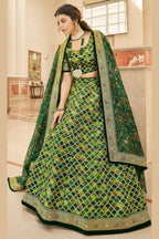 Green Art Silk Lehenga Choli For Indian & Pakistani Wedding Festival - Sequins & Thread Embroidery Work, Dori Work, Zari Work