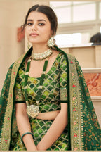 Green Art Silk Lehenga Choli For Indian & Pakistani Wedding Festival - Sequins & Thread Embroidery Work, Dori Work, Zari Work