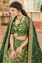 Green Art Silk Lehenga Choli For Indian & Pakistani Wedding Festival - Sequins & Thread Embroidery Work, Dori Work, Zari Work