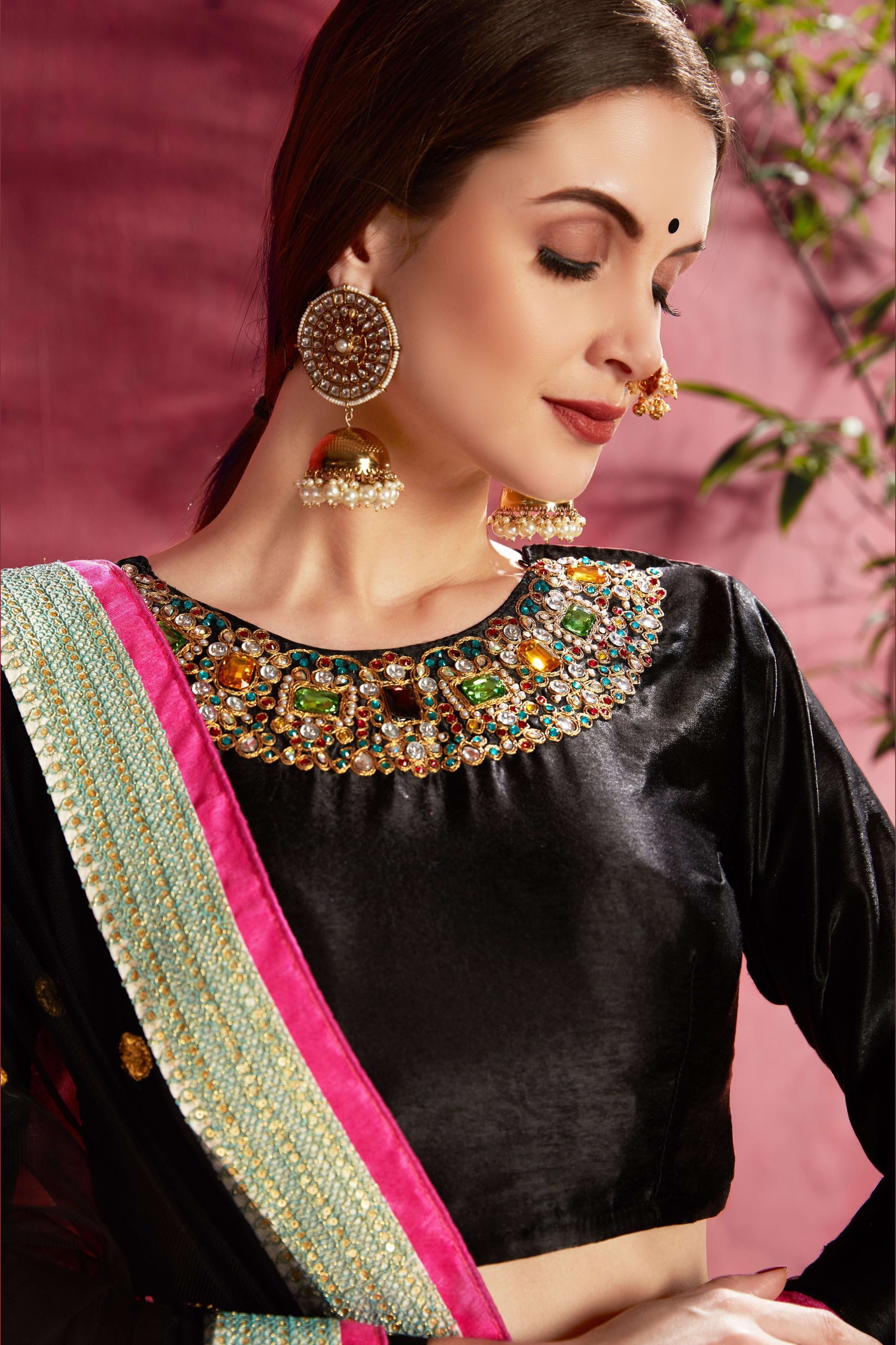 Multicolor Banglori Silk Flower Lehenga Choli For Indian & Pakistani Wedding Festival - Sequins & Thread Embroidery Work, Dori Work, Zari Work, Print Work