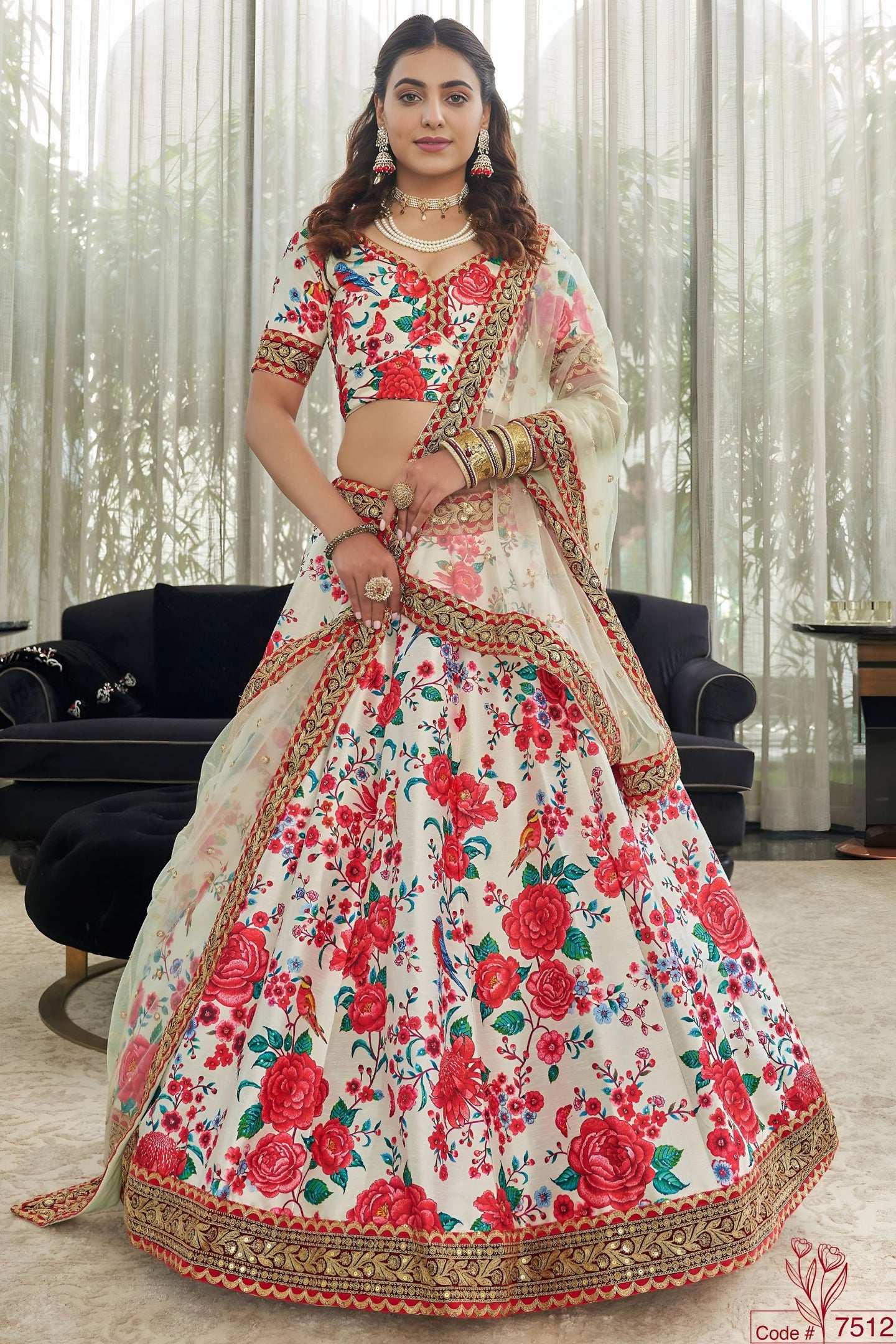 Rose Art Silk Floral Lehenga Choli for Wedding Reception with Sequins and Stone Work