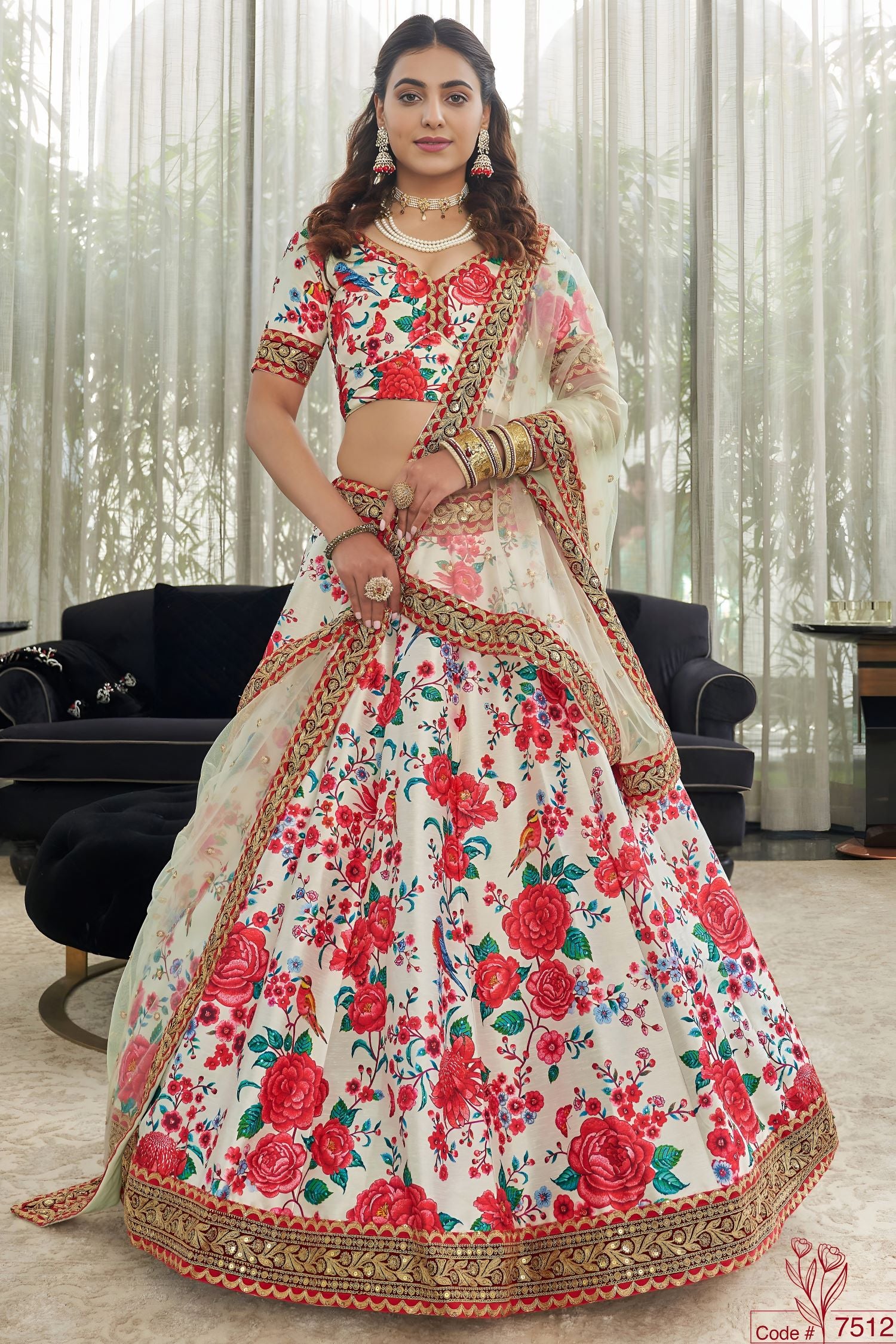 Rose Art Silk Floral Lehenga Choli for Wedding Reception with Sequins and Stone Work