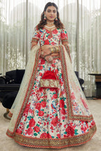 Rose Art Silk Floral Lehenga Choli for Wedding Reception with Sequins and Stone Work