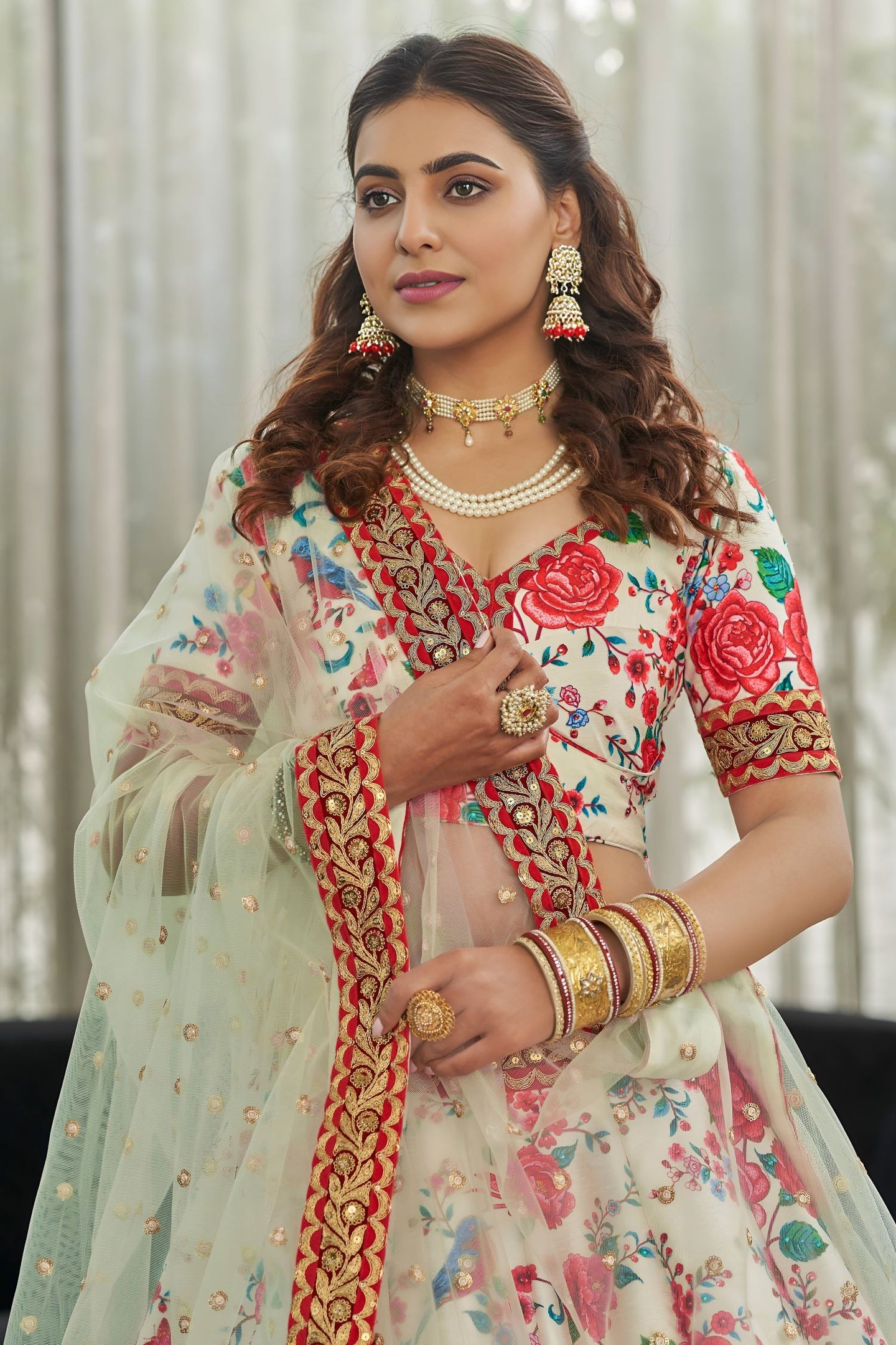 Rose Art Silk Floral Lehenga Choli for Wedding Reception with Sequins and Stone Work
