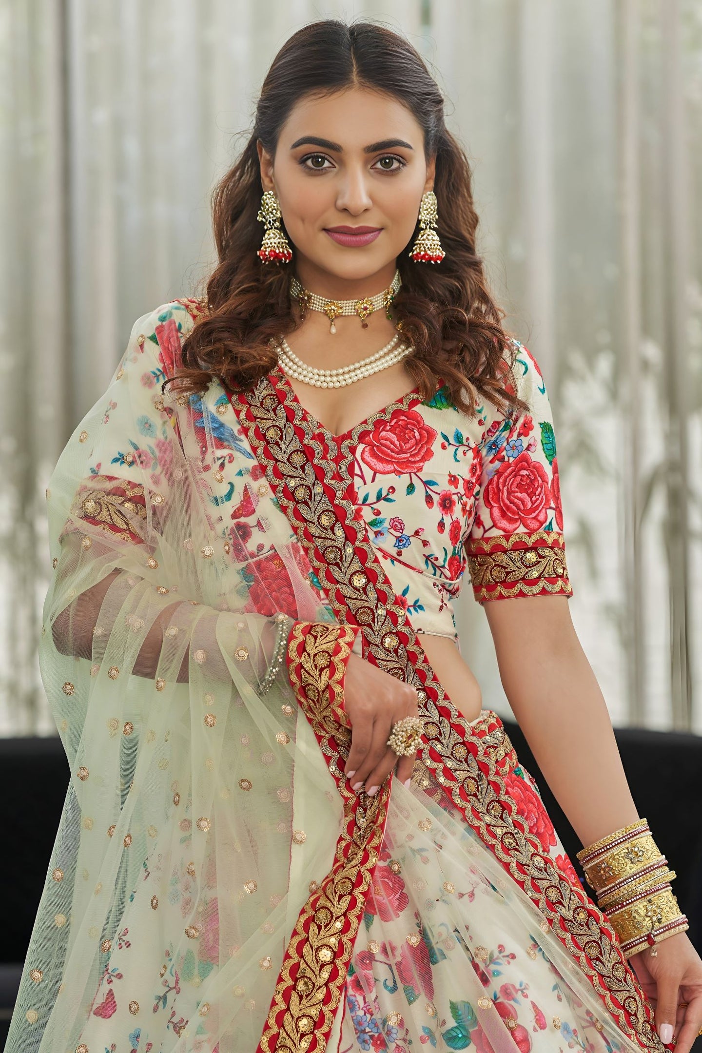 Rose Art Silk Floral Lehenga Choli for Wedding Reception with Sequins and Stone Work