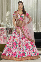 Pink Art Silk Floral Lehenga Choli for Wedding Reception with Sequins and Stone Work
