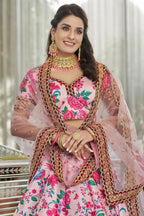 Pink Art Silk Floral Lehenga Choli for Wedding Reception with Sequins and Stone Work