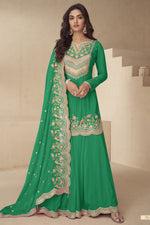 Green Palazo for Sangeet with Thread and Sequins Embroidery Chinon Silk Suit
