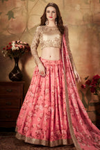 Rose Organza Silk Floral Lehenga for Women with Zari and Sequins Work