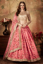 Rose Organza Silk Floral Lehenga for Women with Zari and Sequins Work