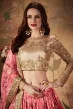Rose Organza Silk Floral Lehenga for Women with Zari and Sequins Work