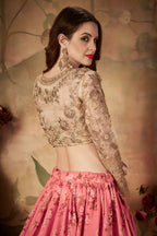 Rose Organza Silk Floral Lehenga for Women with Zari and Sequins Work