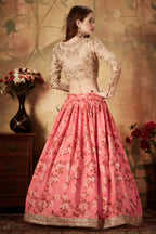 Rose Organza Silk Floral Lehenga for Women with Zari and Sequins Work