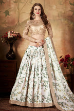 White Organza Silk Floral Lehenga for Women with Zari and Sequins Work