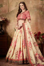 Being Slub Silk Floral Lehenga for Women with Zari and Sequins Work