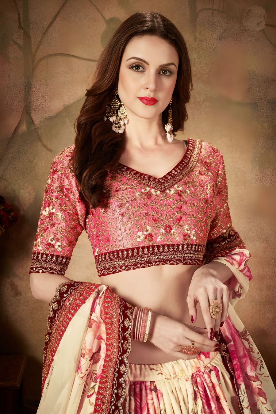 Being Slub Silk Floral Lehenga for Women with Zari and Sequins Work