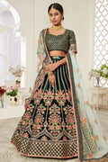 Bottle Green Velvet Chaniya Choli with Zari and Sequin Work