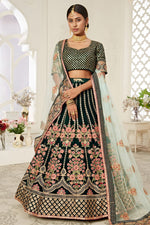 Emerald Green Velvet Chaniya Choli - Zari, Thread & Sequin Work